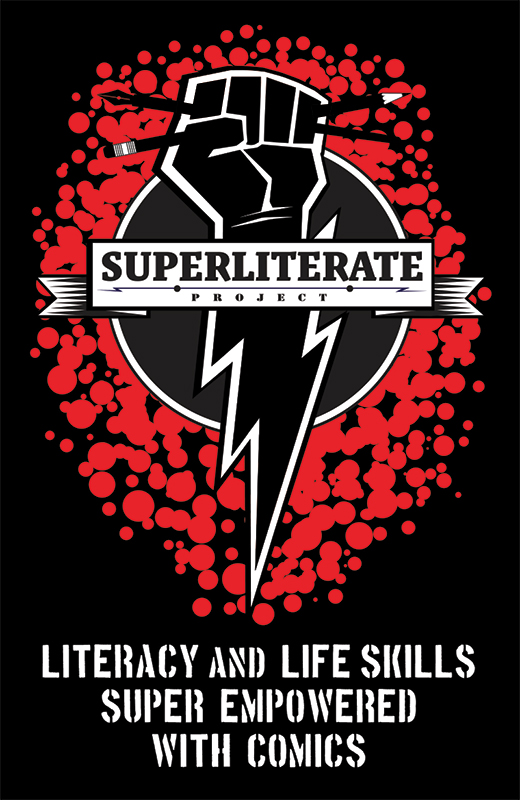 comic con sticker for superliterate the comic book charity