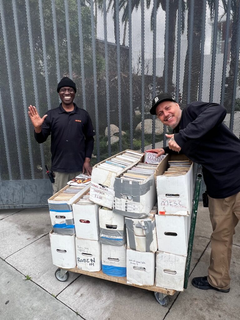 200 comic books on a cart